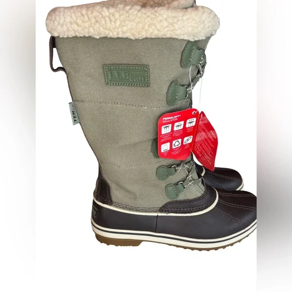 L.L. Bean Women's Olive and Chocolate Winter Canvas Boots - Picture 4 of 6